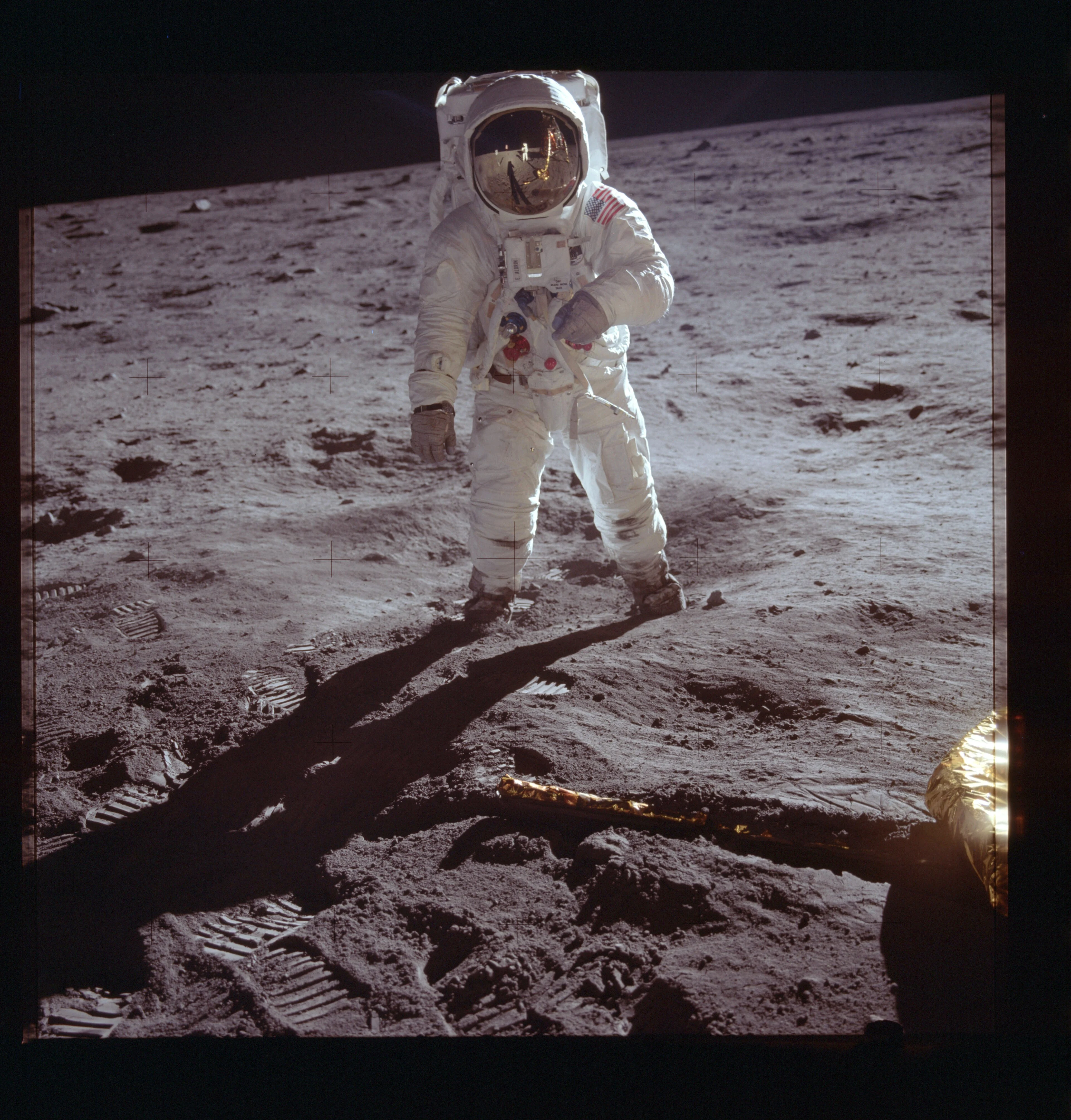 Buzz Aldrin walking on the Moon during the Apollo 11 mission